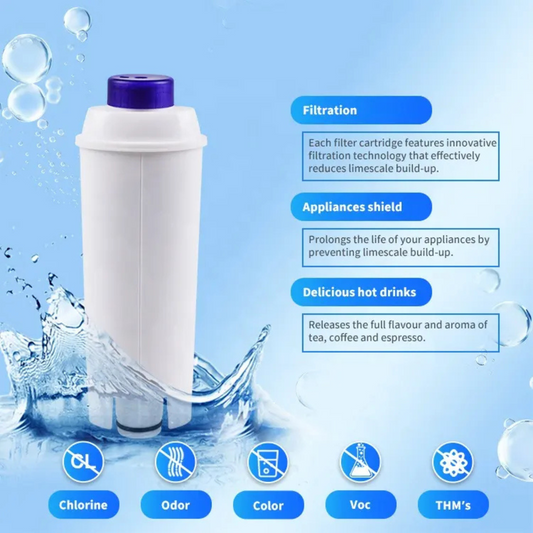 (4 Pcs) Water Filter Replacement Compatible with DeLonghi DLSC002 – Activated Carbon & Ion Exchange Resin Softener – Fits ECAM, ESAM, ETAM, EC680, EC800 – Reduces Limescale & Chlorine