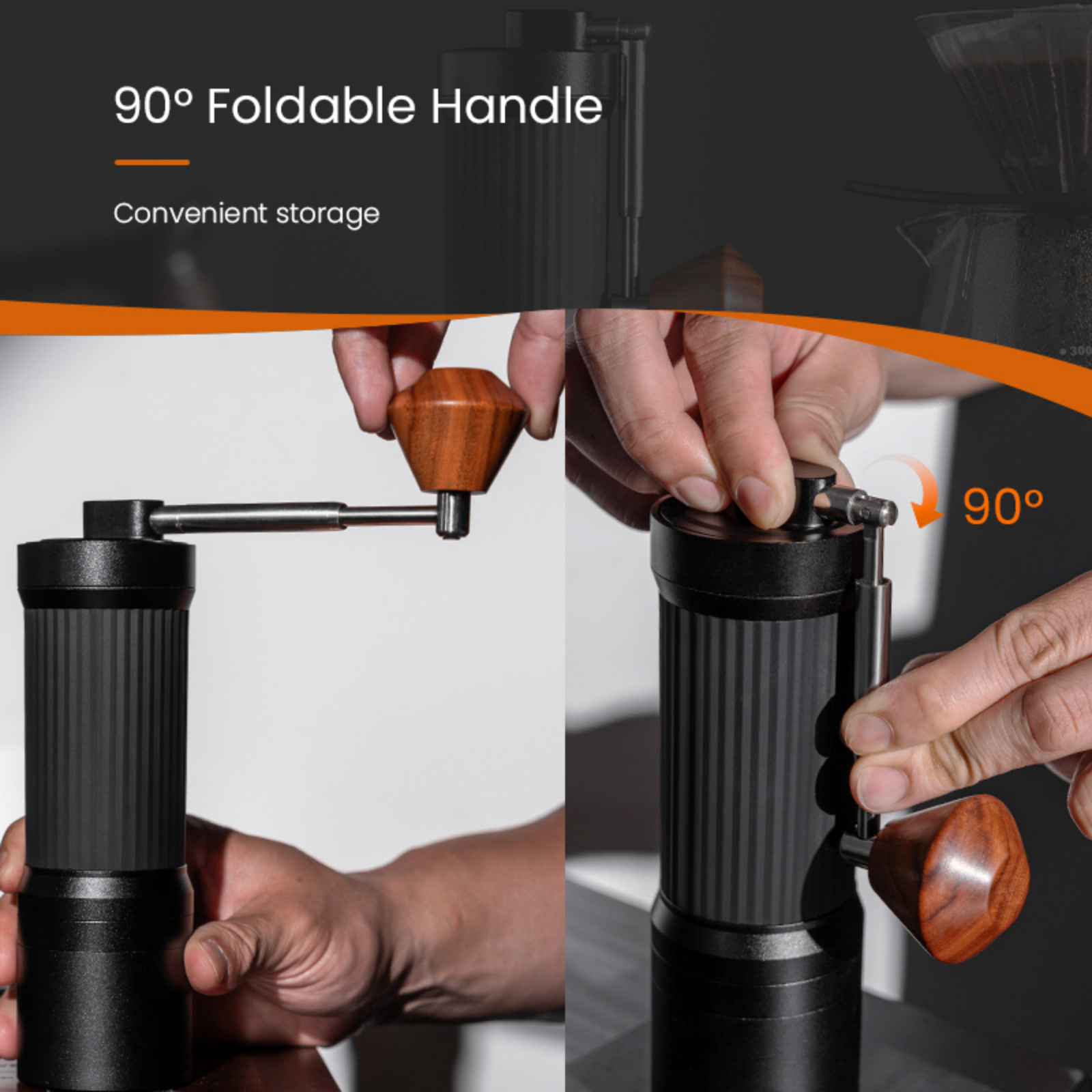 Manual Coffee Grinder with 7-Star Stainless Steel Conical Burr, 36 Adjustable Grind Settings, 90° Foldable Handle, Portable Hand Espresso Grinder, Non-Slip Grip, 25g Capacity (Black)