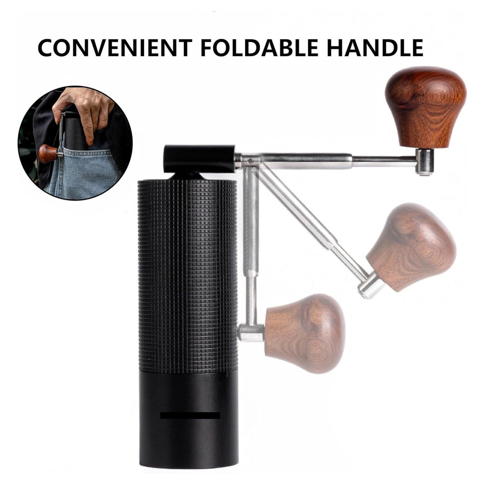 Manual Coffee Grinder with 7-Star Stainless Steel Conical Burr, 36 Adjustable Grind Settings, 90° Foldable Handle, Portable Hand Espresso Grinder, Non-Slip Grip, 25g Capacity (Black)
