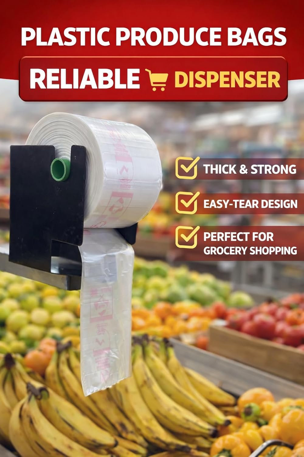 Vegetable Food Storage Bags Roll, 1.5 kg (380 Bags) Durable, Biodegradable, Heavy-Duty, Freezer Safe, BPA-Free Produces Bags for Kitchen, Fruits, Fridge, Trash & Industrial Use