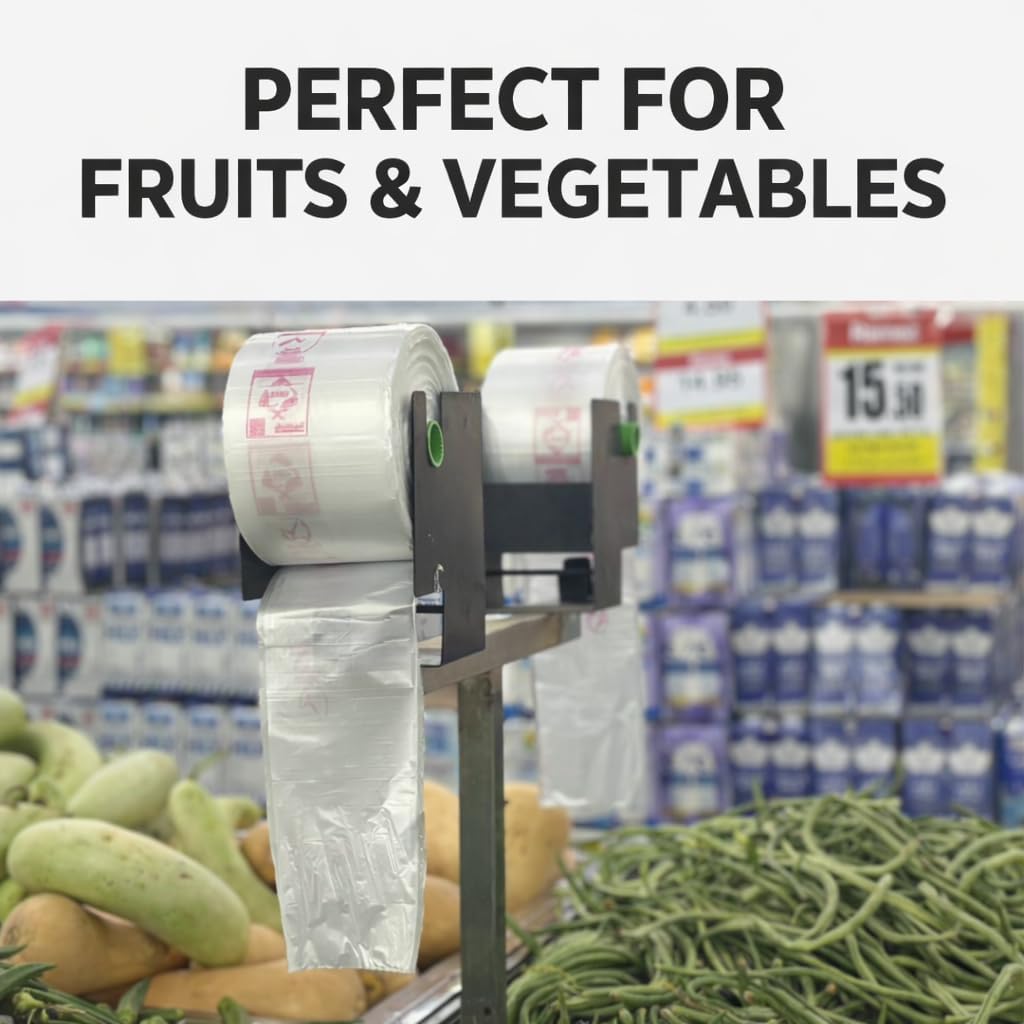 Vegetable Food Storage Bags Roll, 1.5 kg (380 Bags) Durable, Biodegradable, Heavy-Duty, Freezer Safe, BPA-Free Produces Bags for Kitchen, Fruits, Fridge, Trash & Industrial Use